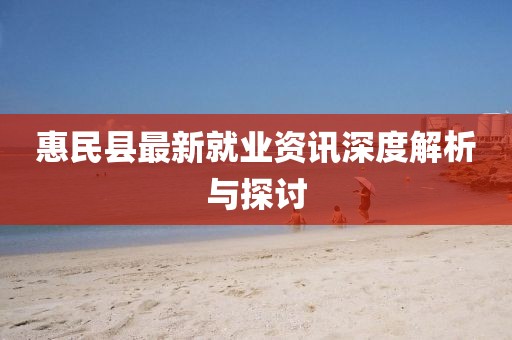 惠民县最新就业资讯深度解析与探讨