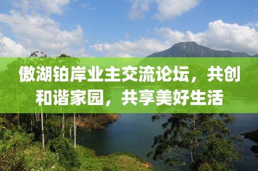 傲湖铂岸业主交流论坛，共创和谐家园，共享美好生活